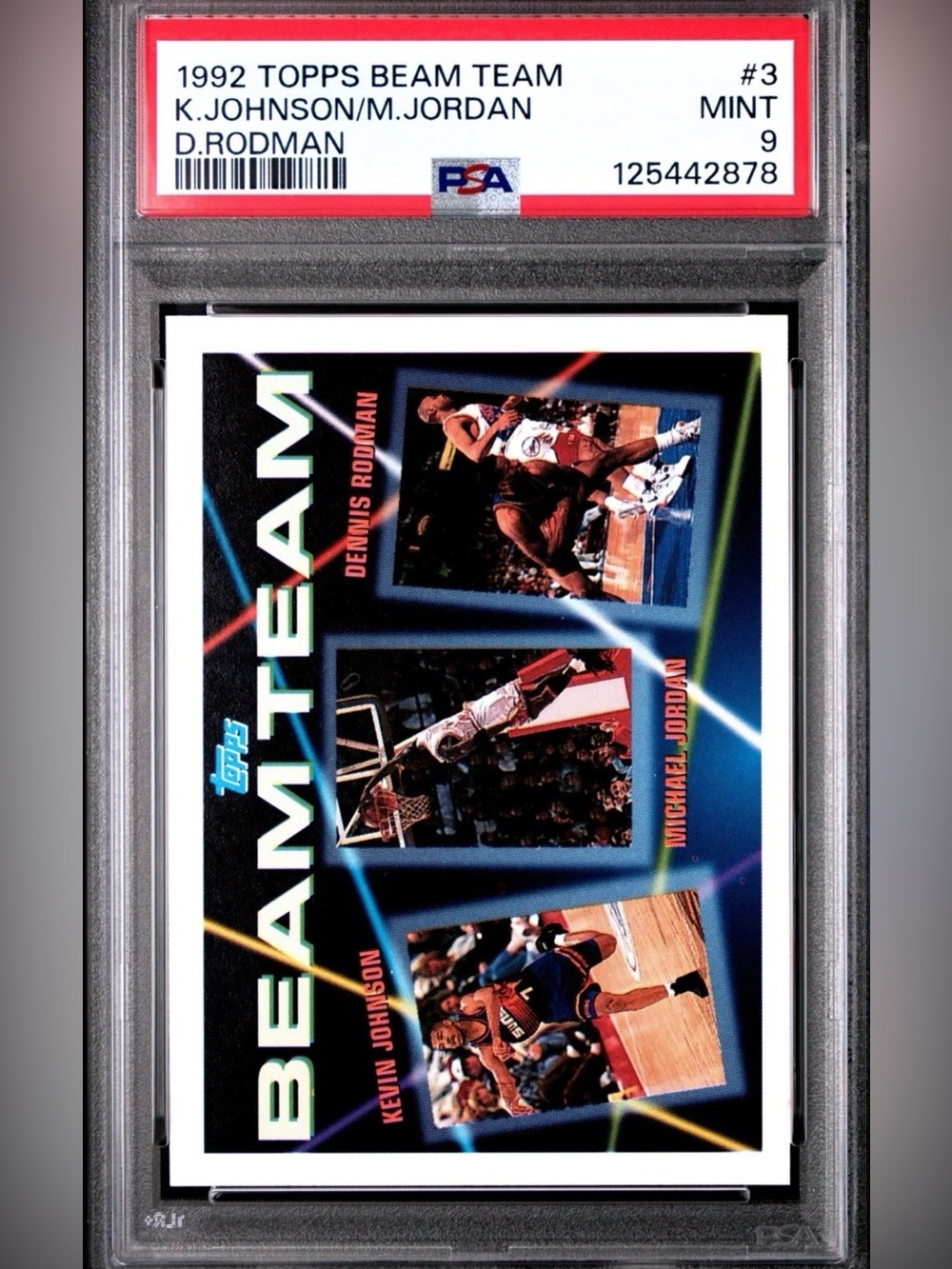 1992 Topps Beam Team Kevin Johnson Michael Jordan Dennis Rodman Gold #3 PSA 9